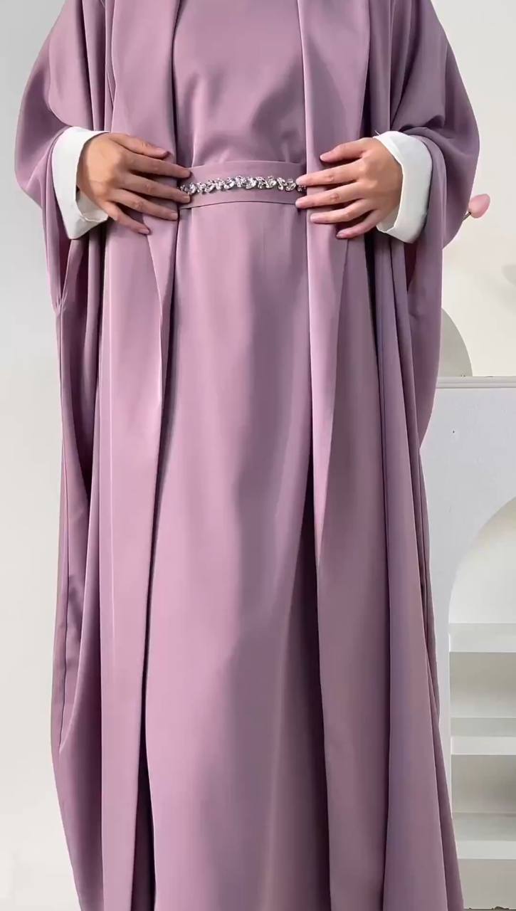 MAIZAH DOUBLE SHRUG ABAYA | PINK