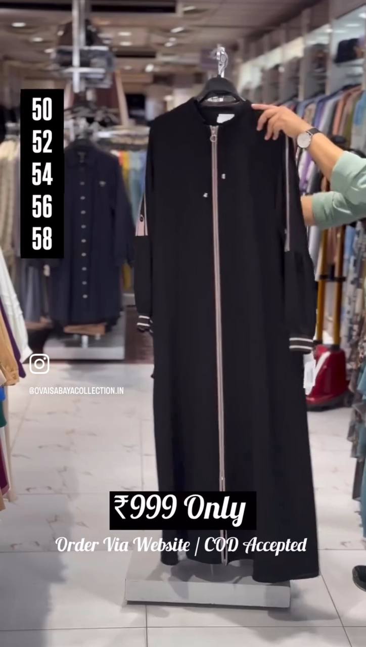 Zeba Front Open Beautifull Zipper Abaya BLACK ( Limited - Collection )