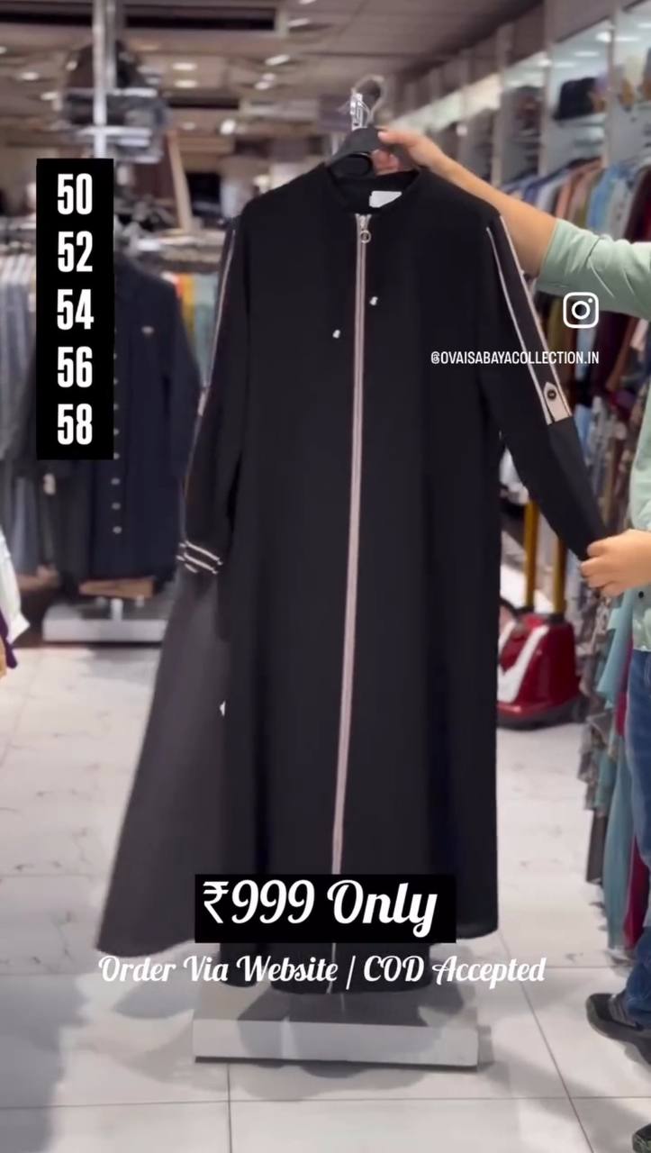 Zeba Front Open Beautifull Zipper Abaya BLACK ( Limited - Collection )