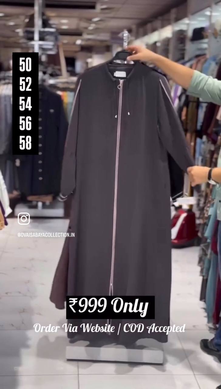 Zeba Front Open Beautifull Zipper Abaya GRAY ( Limited - Collection )