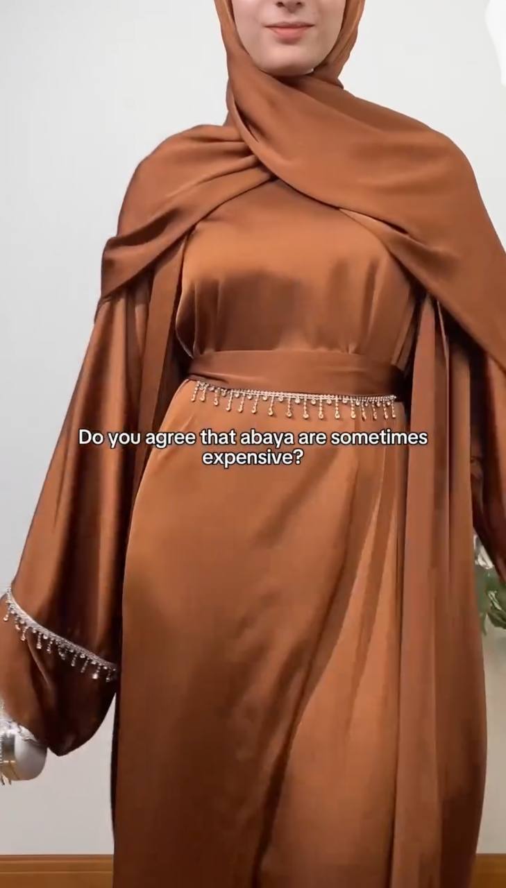SAFFIA DOUBLE SHRUG LACE ABAYA | COPPER