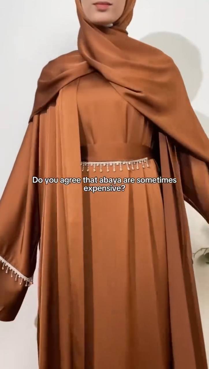 SAFFIA DOUBLE SHRUG LACE ABAYA | COPPER