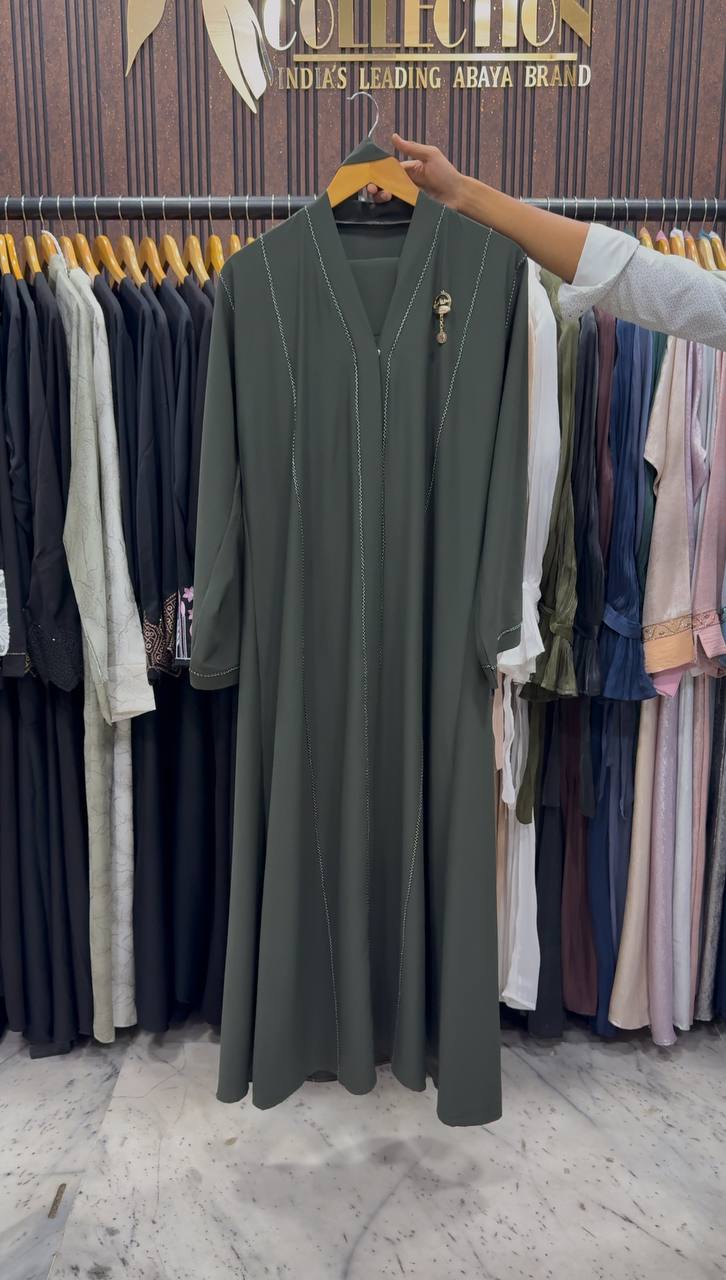SUBIE FRONT OPEN ABAYA | OLIVE