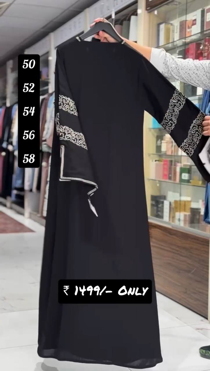 Inara Handwork White Pipin Abaya - BLACK ( NEW COLLECTION )