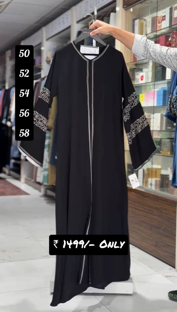 Inara Handwork White Pipin Abaya - BLACK ( NEW COLLECTION )