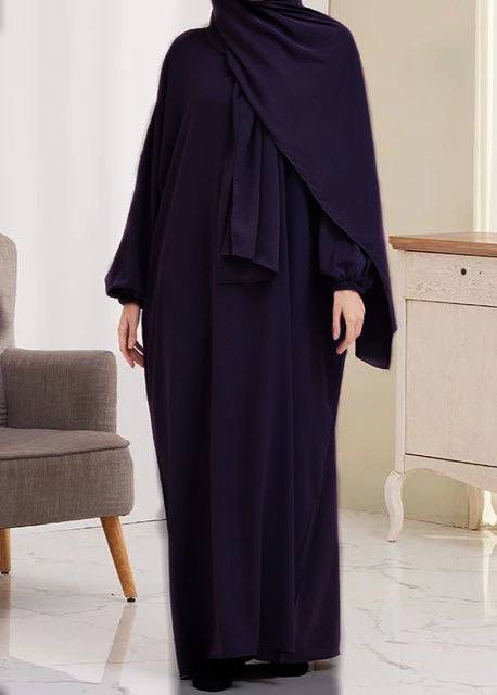 Ramzan Special Heeba Basic Lastic Sleeve Plain Abaya ( PURPLE )