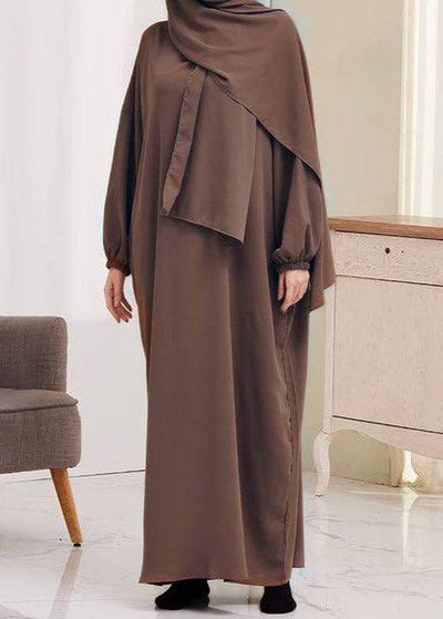 HEEBA LASTIC SLEEVE ABAYA | MUSTURD BROWN