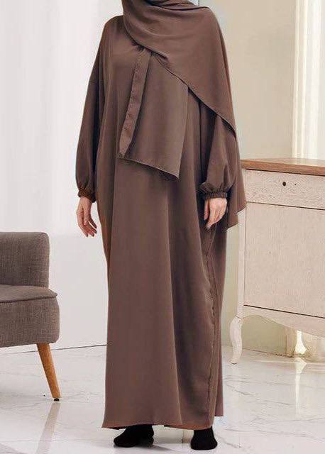 Ramzan Special Heeba Basic Lastic Sleeve Plain Abaya ( MUSTURD BROWN )