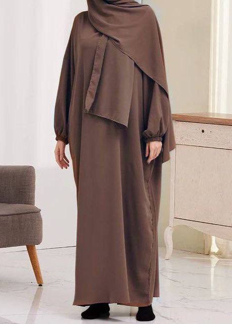 HEEBA LASTIC SLEEVE ABAYA | MUSTURD BROWN