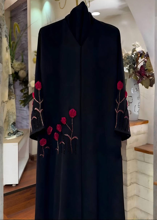 AARZOO FLORAL ABAYA | RED