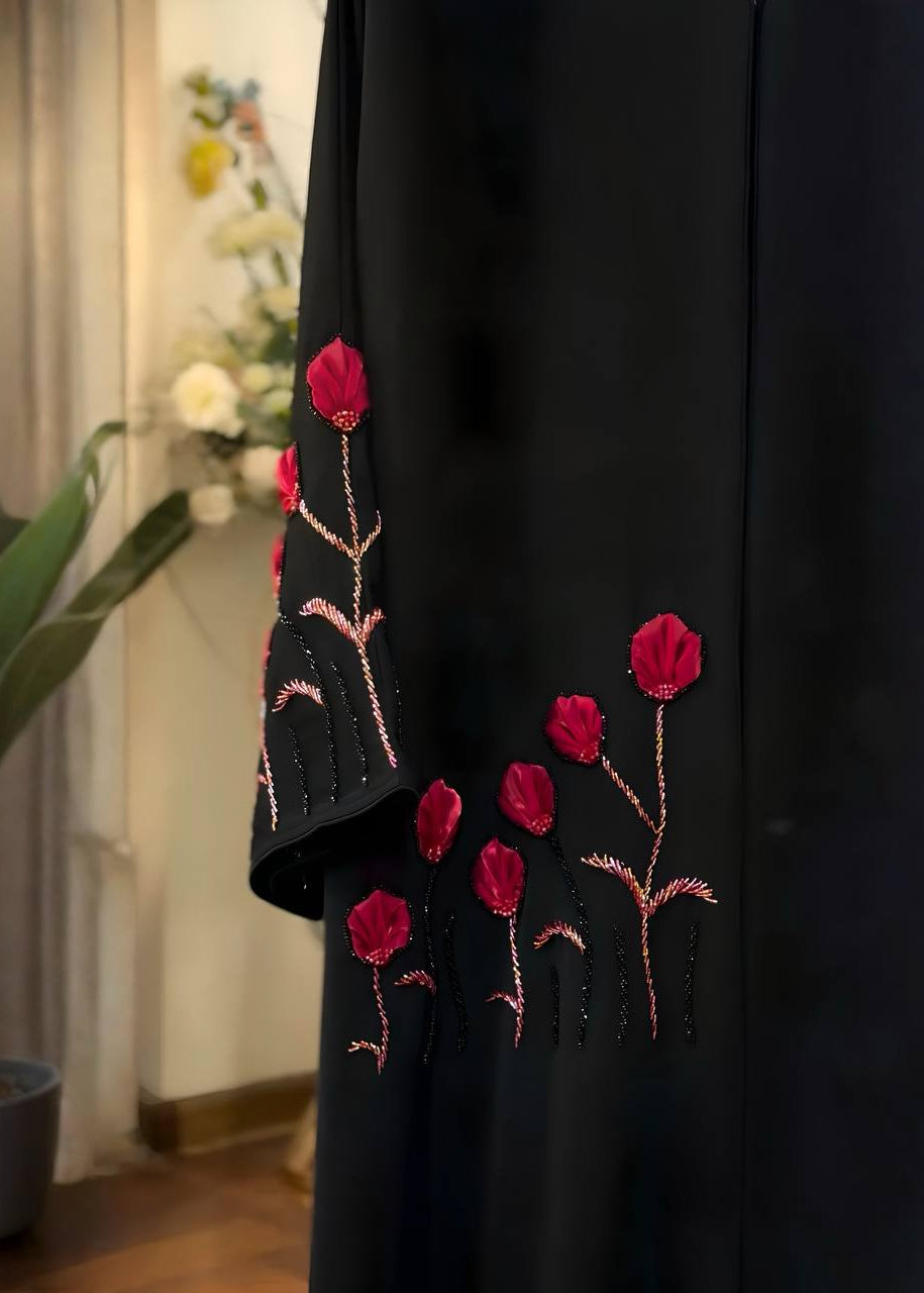 AARZOO FLORAL ABAYA | RED