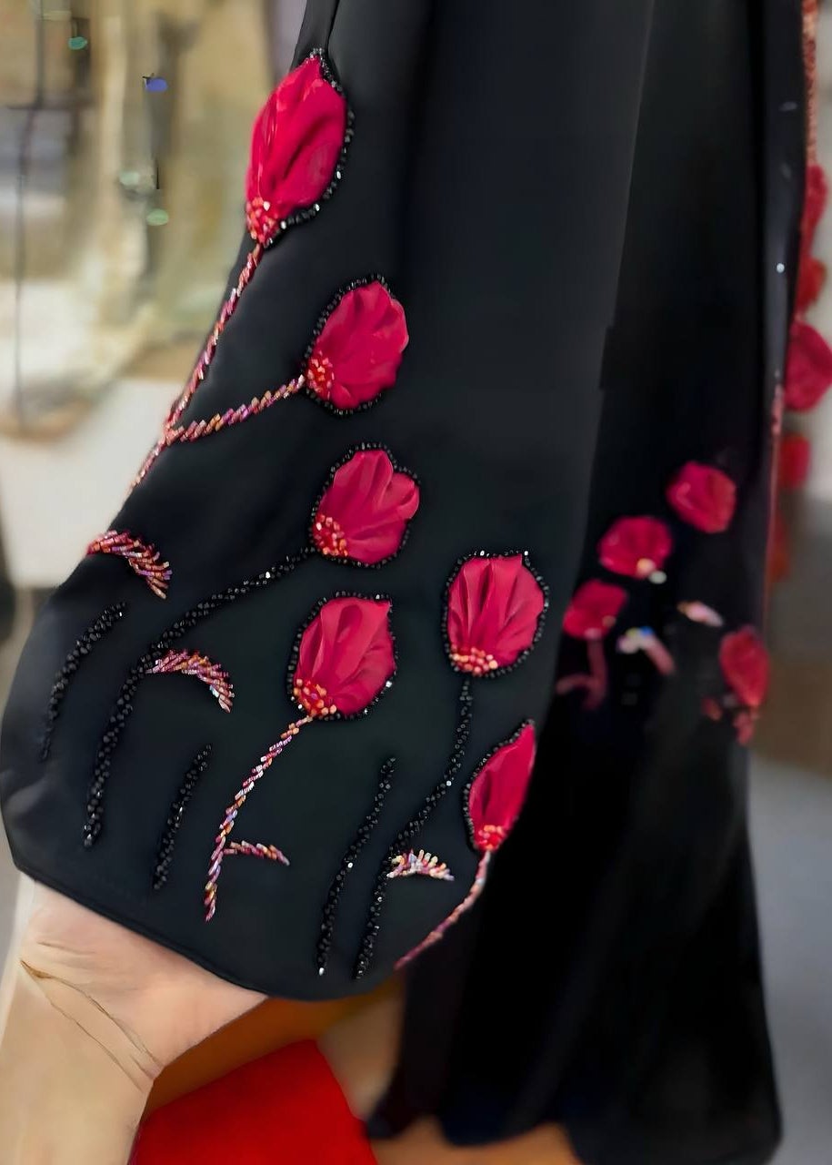 AARZOO FLORAL ABAYA | RED
