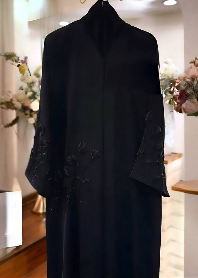 AARZOO FLORAL ABAYA | BLACK