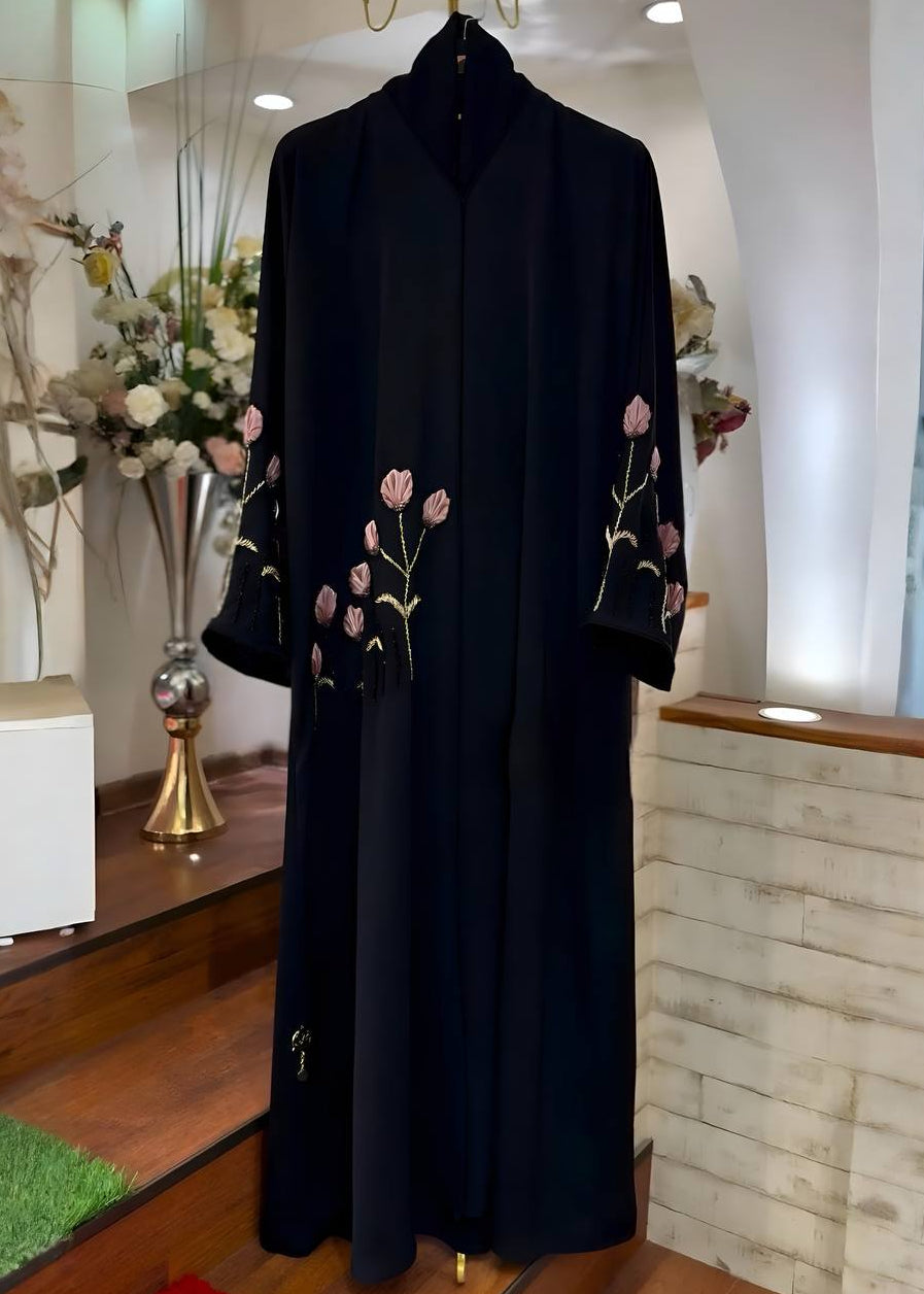 AARZOO FLORAL ABAYA | PEACH