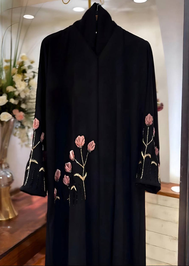 AARZOO FLORAL ABAYA | PEACH