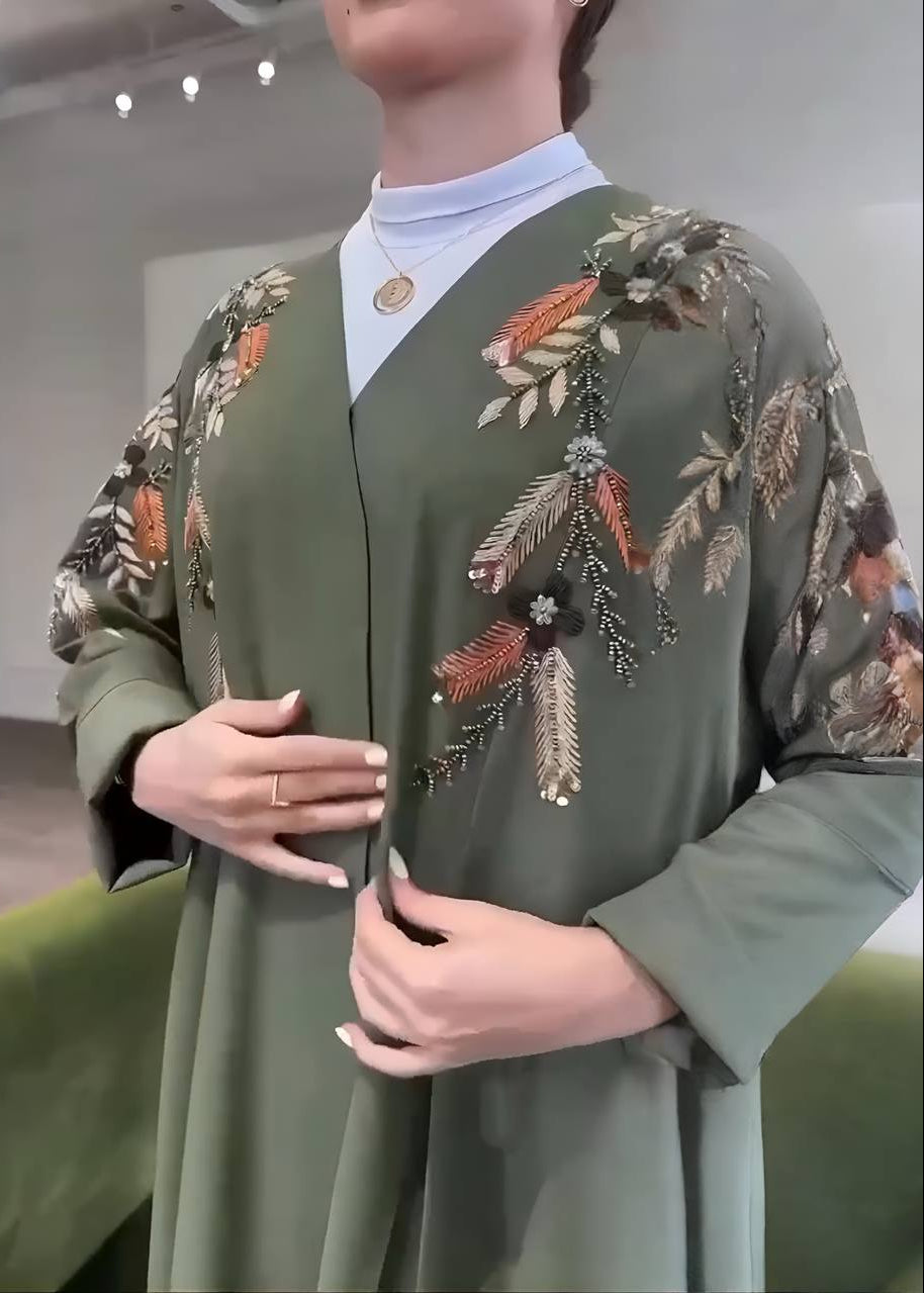 MANNARA FRONT OPEN ABAYA | OLIVE