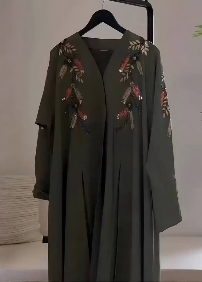 MANNARA FRONT OPEN ABAYA | OLIVE