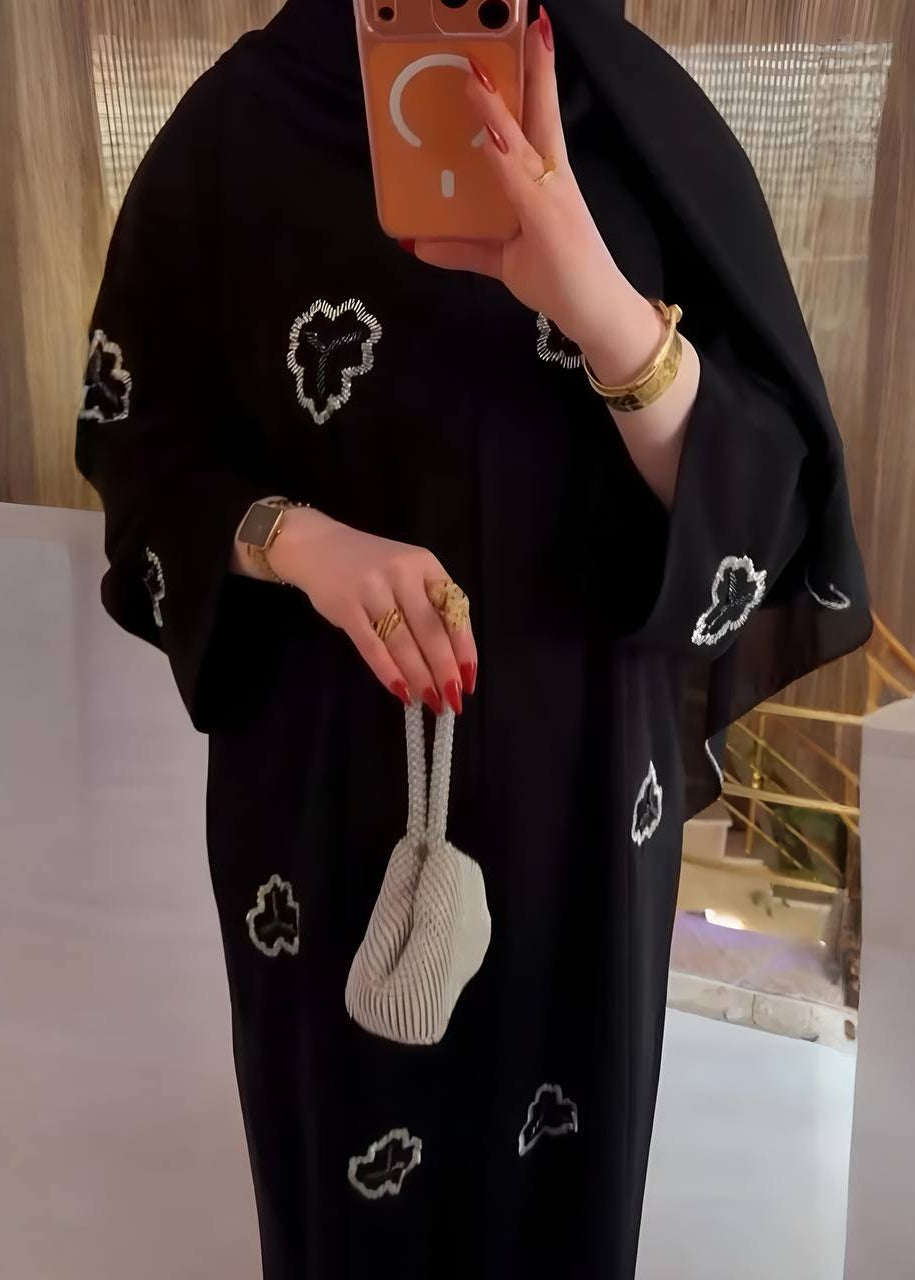 HUSAN FRONT OPEN ABAYA | BLACK