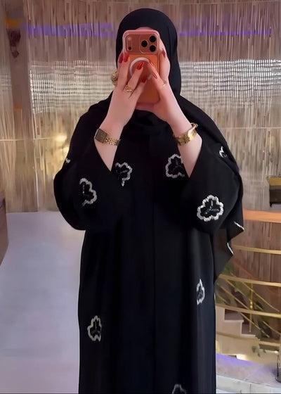 HUSAN FRONT OPEN ABAYA | BLACK