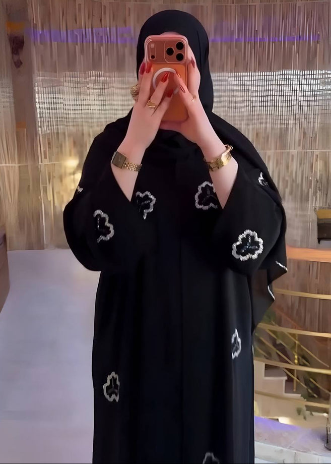 HUSAN FRONT OPEN ABAYA | BLACK