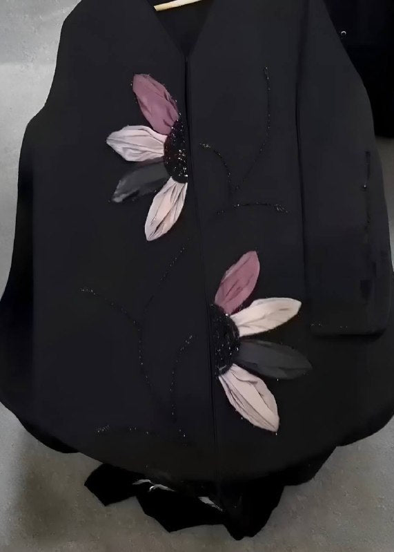 MANSHAH FLORAL ABAYA | BLACK