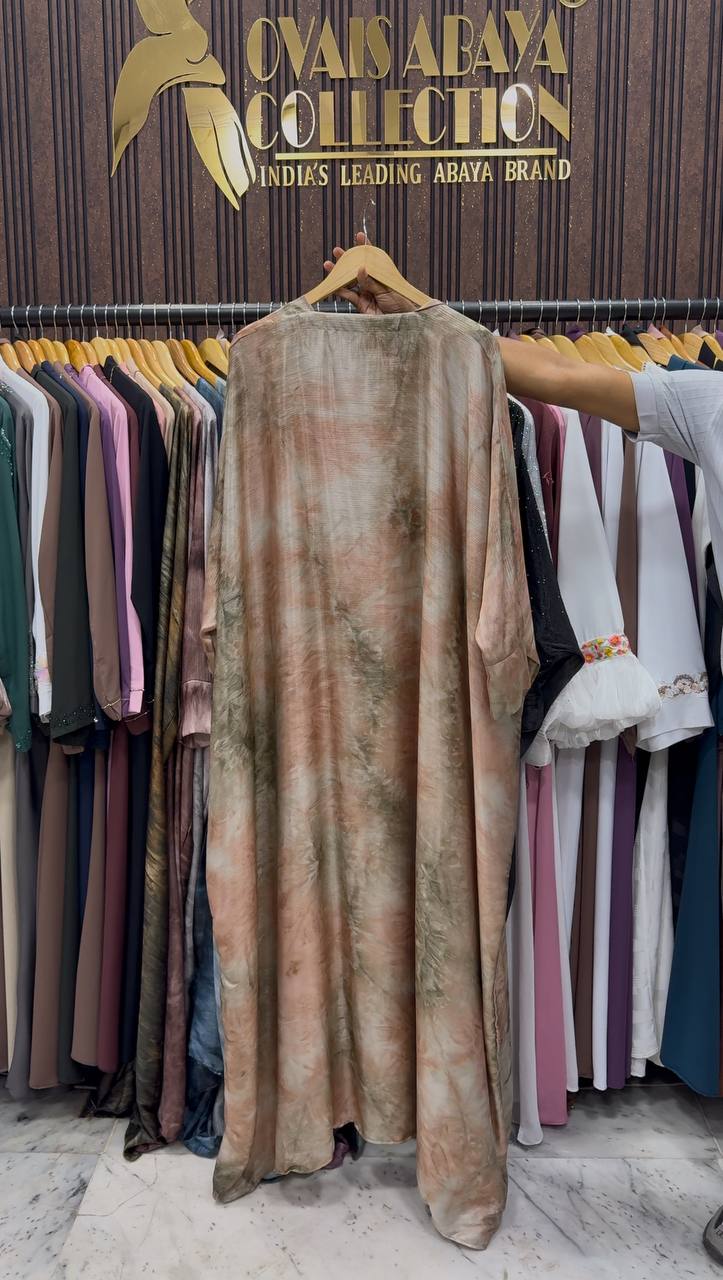 Sabah Double Shrug Smoke Shaded Abaya - PEACH