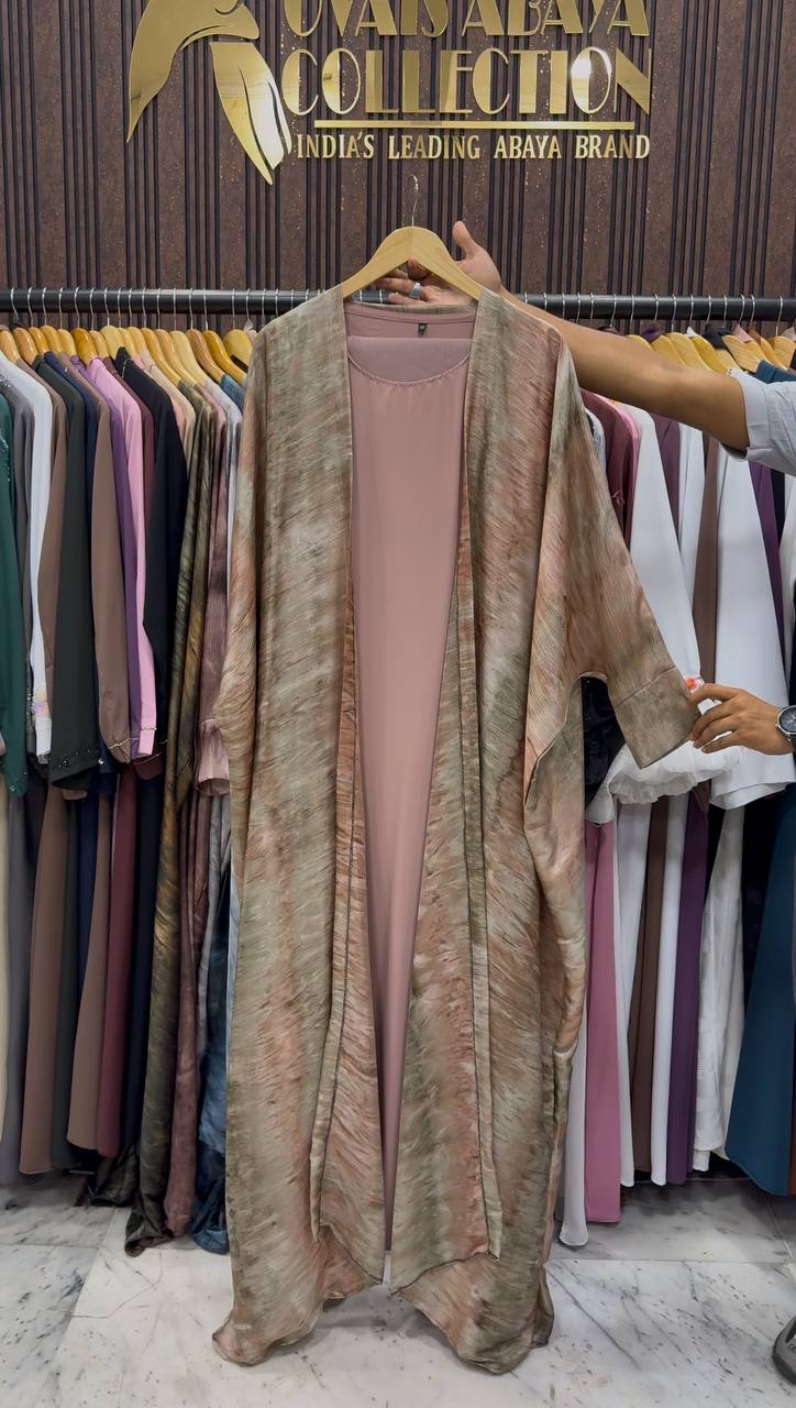 Sabah Double Shrug Smoke Shaded Abaya - PEACH
