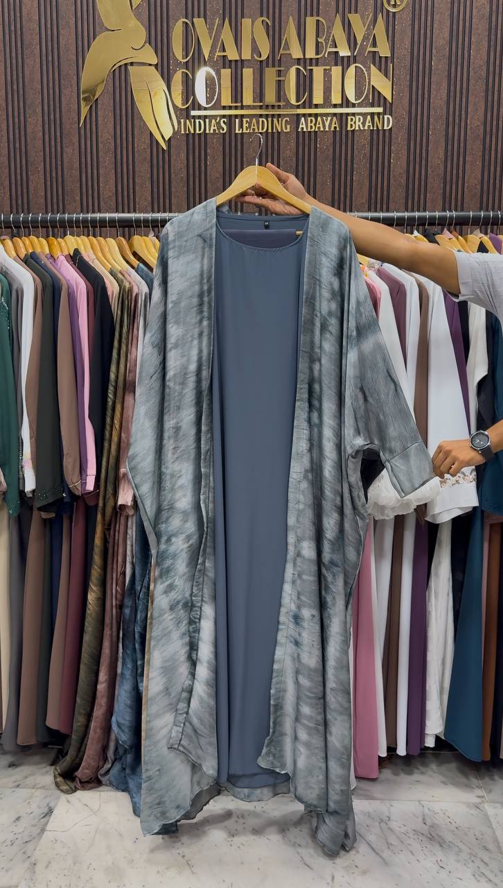 Sabah Double Shrug Smoke Shaded Abaya - GRAY
