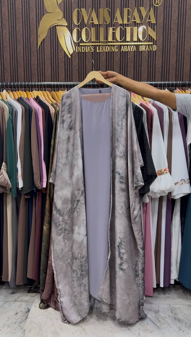 Sabah Double Shrug Smoke Shaded Abaya - SAND GRAY