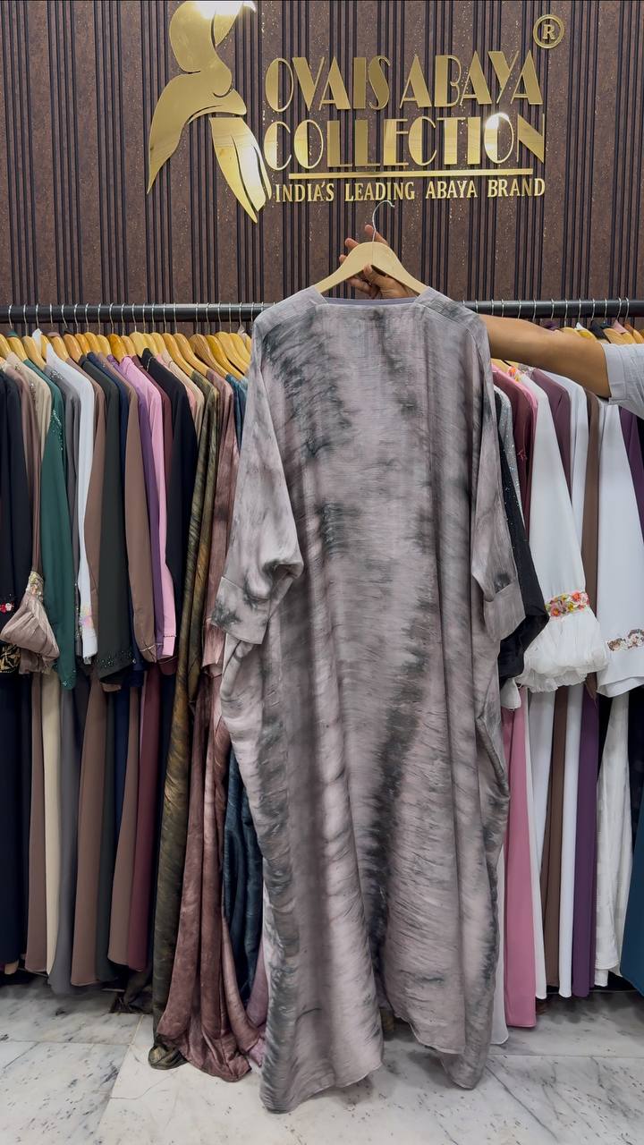 Sabah Double Shrug Smoke Shaded Abaya - SAND GRAY