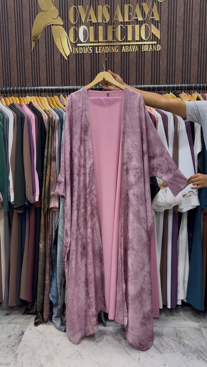 Sabah Double Shrug Smoke Shaded Abaya - PINK
