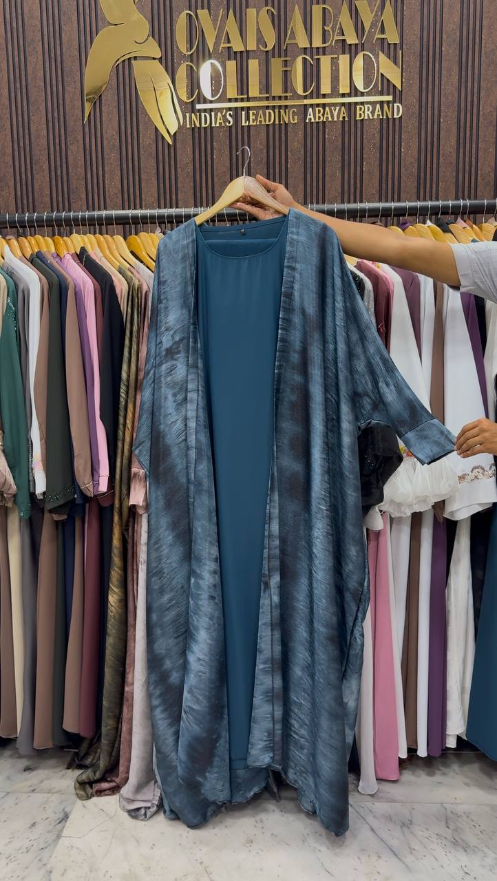 Sabah Double Shrug Smoke Shaded Abaya - TEAL