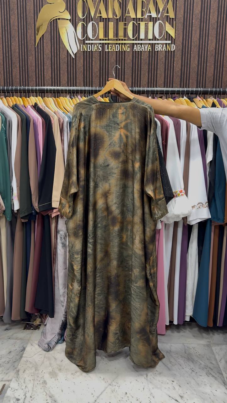 Sabah Double Shrug Smoke Shaded Abaya - OLIVE