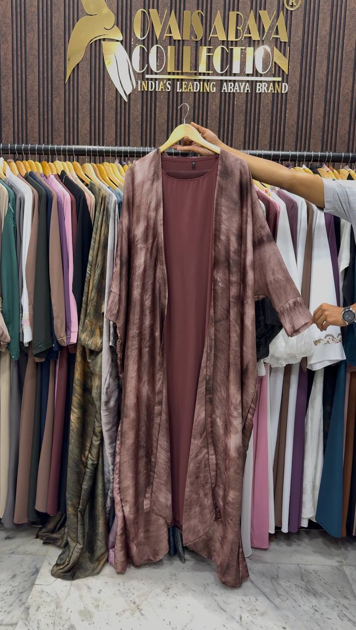 Sabah Double Shrug Smoke Shaded Abaya - DUSTY PINK