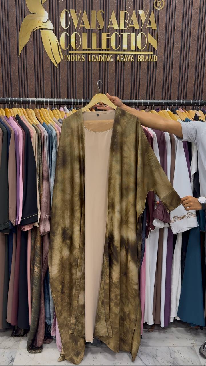 Sabah Double Shrug Smoke Shaded Abaya - GOLD