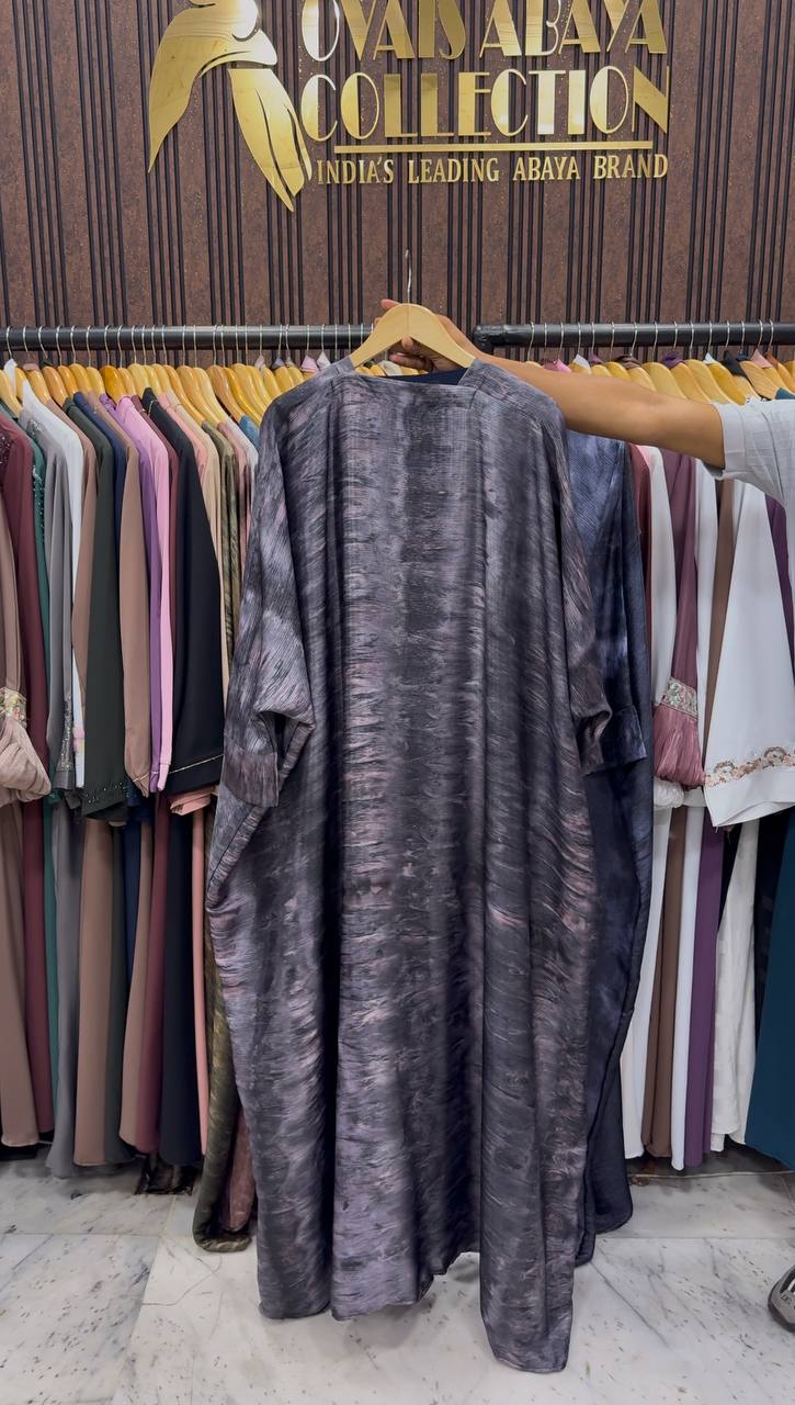 Sabah Double Shrug Smoke Shaded Abaya - BLUE