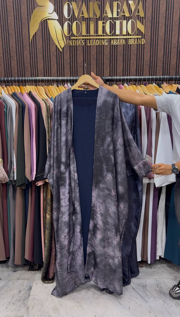Sabah Double Shrug Smoke Shaded Abaya - BLUE