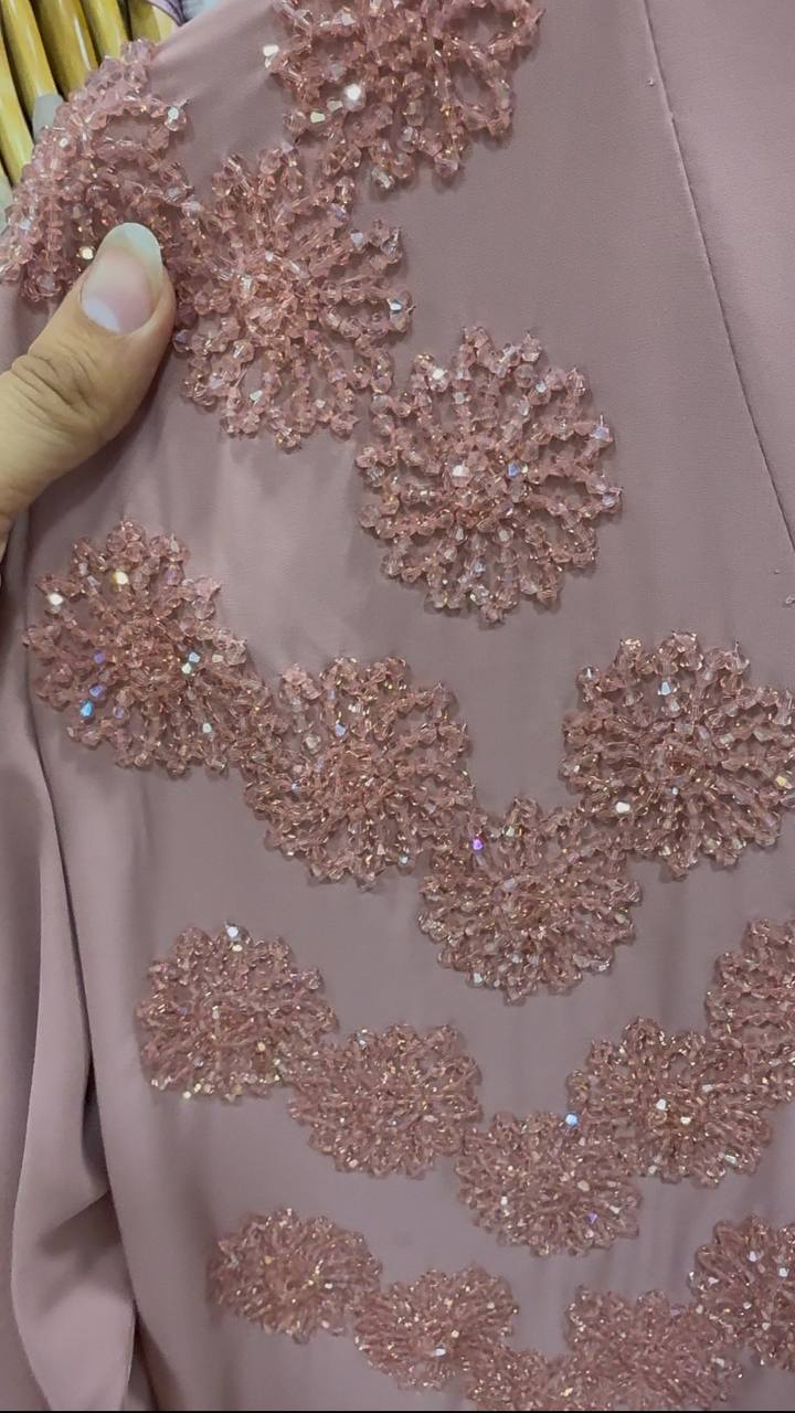Tazeen Front Open Elegant Abaya - PEACH