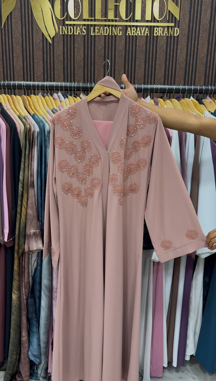 Tazeen Front Open Elegant Abaya - PEACH