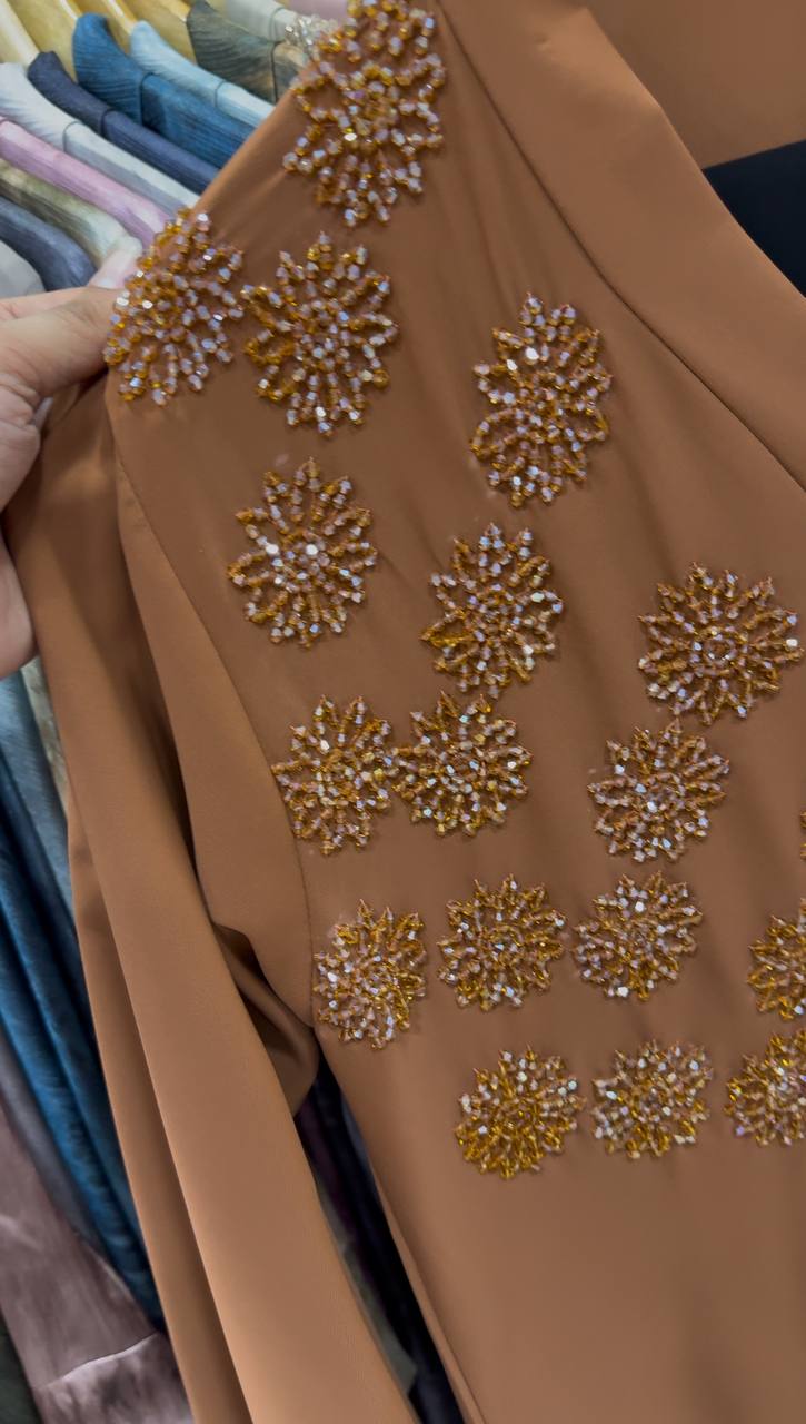 Tazeen Front Open Elegant Abaya - COPPER