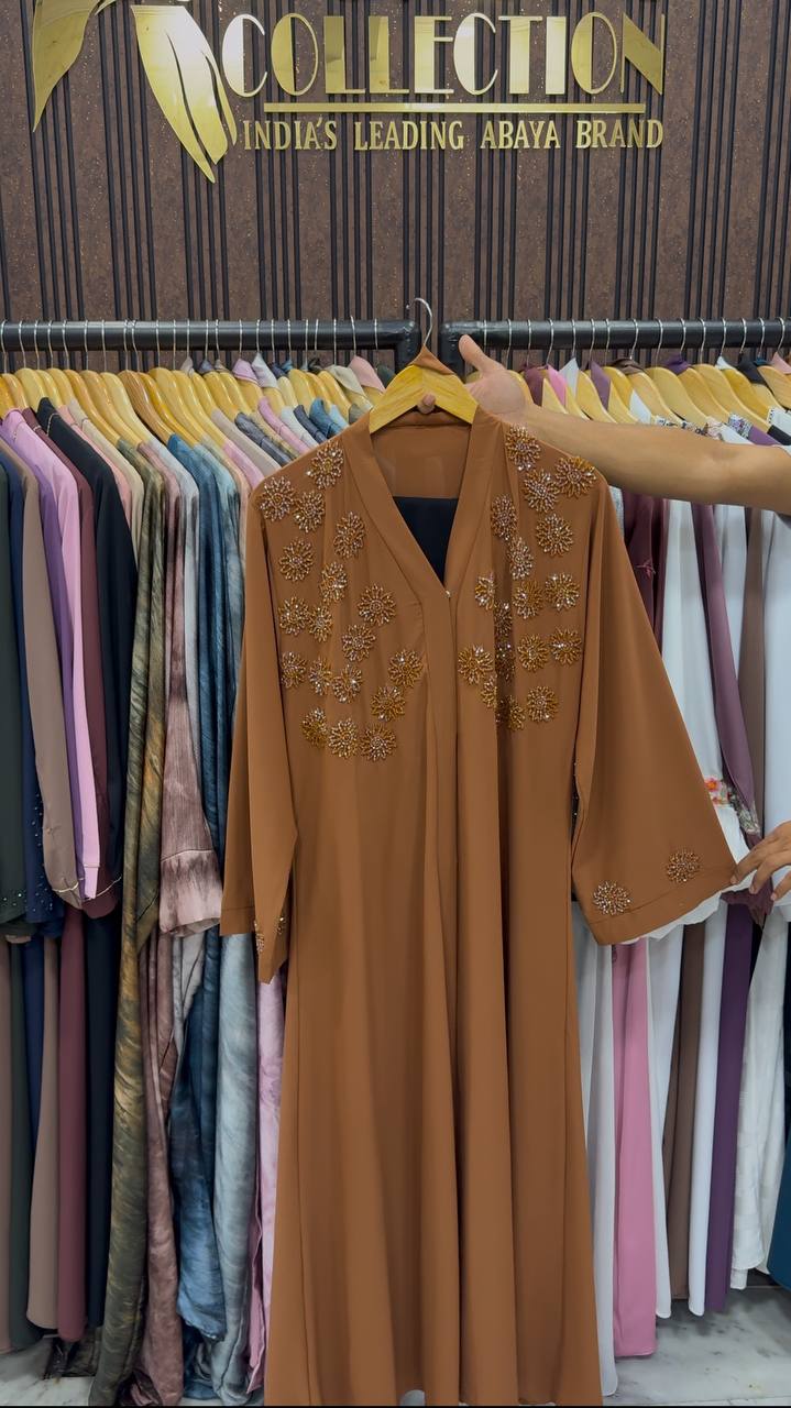 Tazeen Front Open Elegant Abaya - COPPER