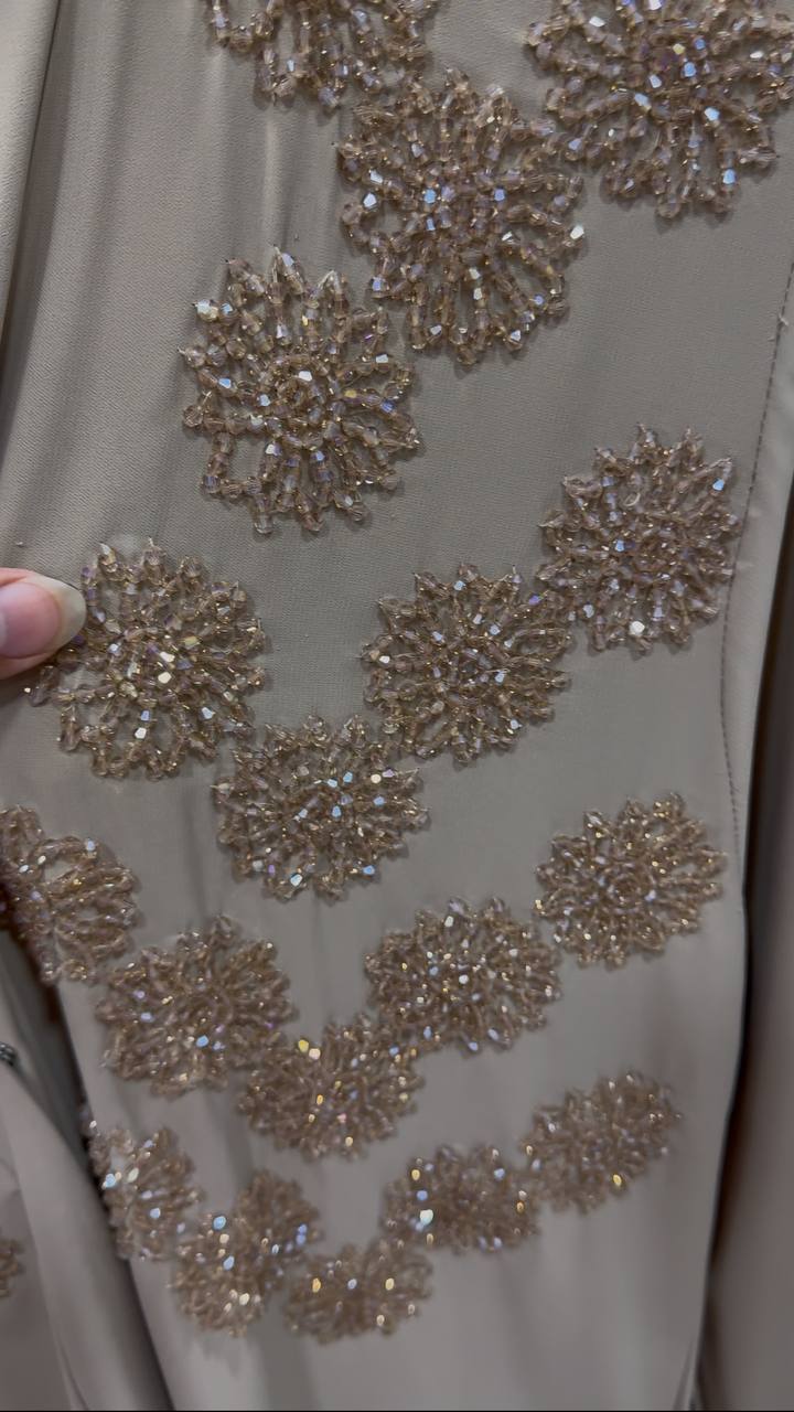 Tazeen Front Open Elegant Abaya - NUDE
