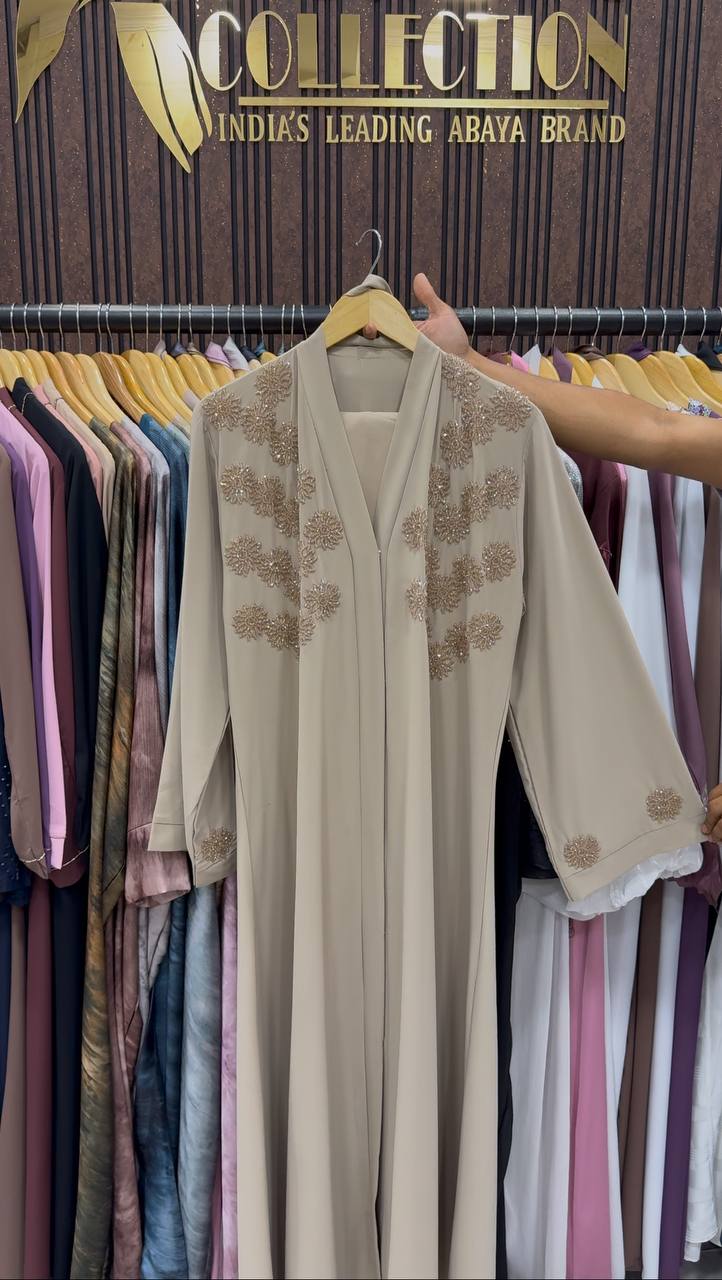 Tazeen Front Open Elegant Abaya - NUDE
