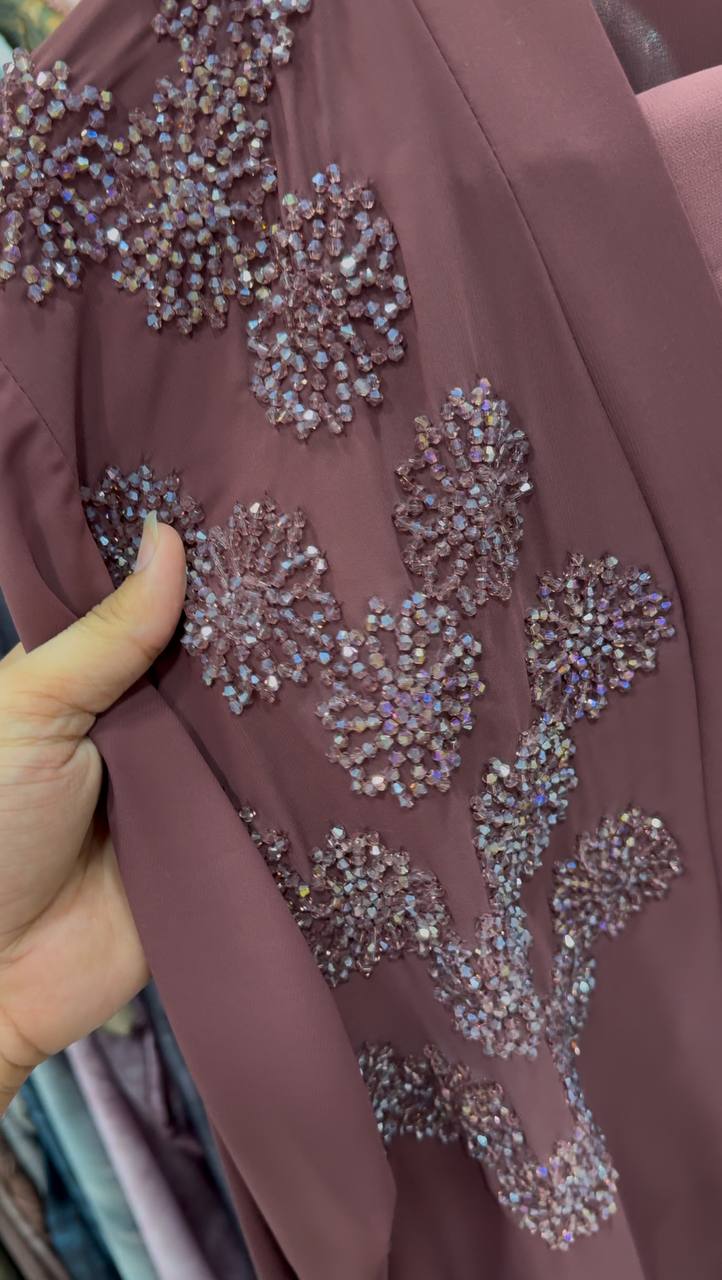 Tazeen Front Open Elegant Abaya - MAROON