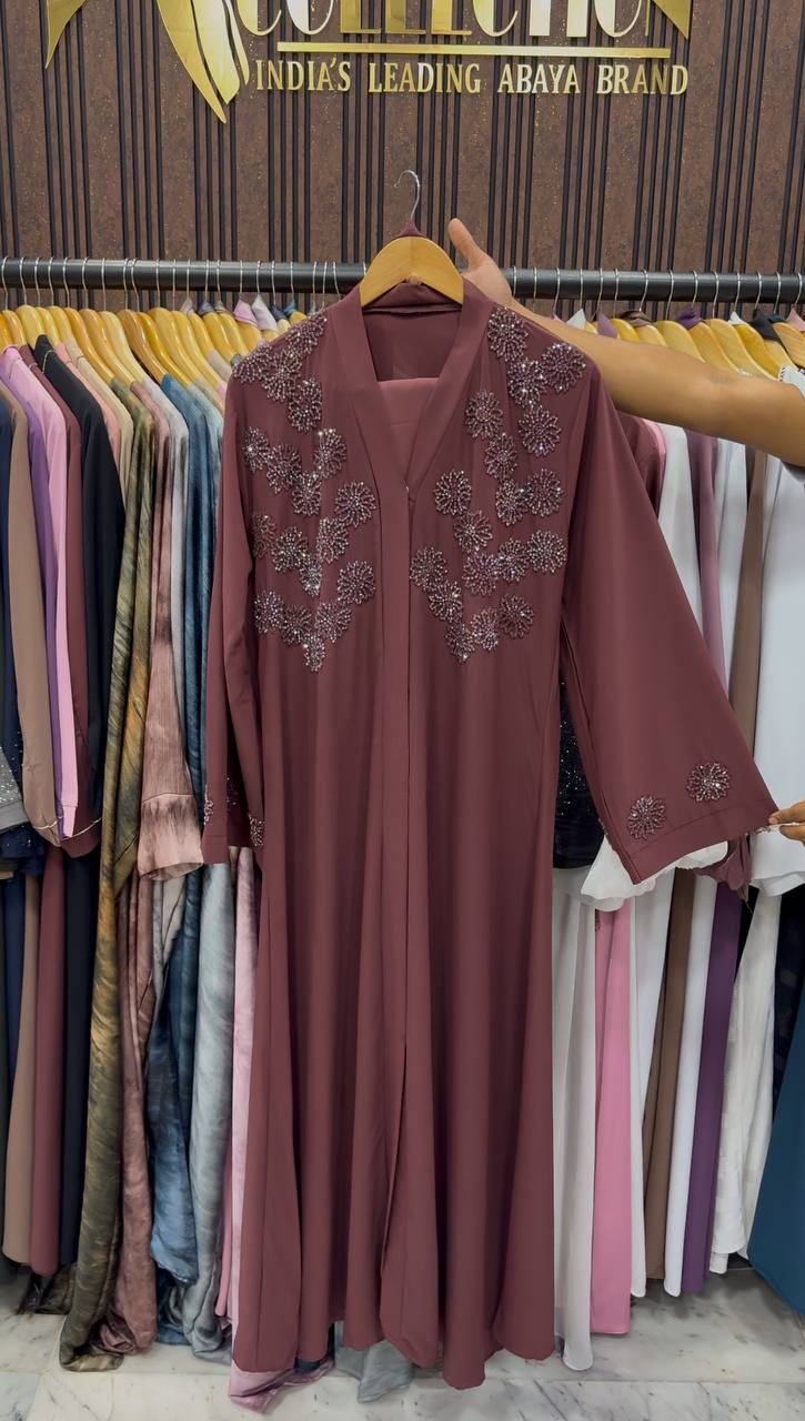 Tazeen Front Open Elegant Abaya - MAROON