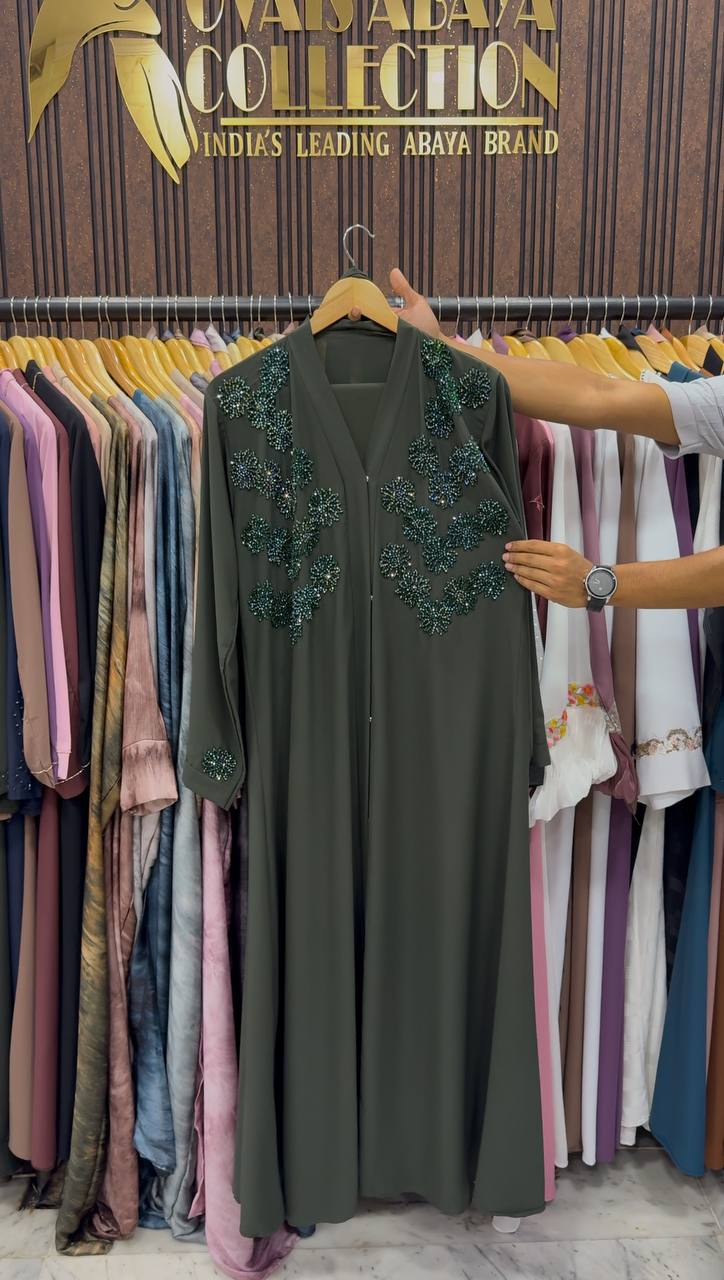 Tazeen Front Open Elegant Abaya - OLIVE
