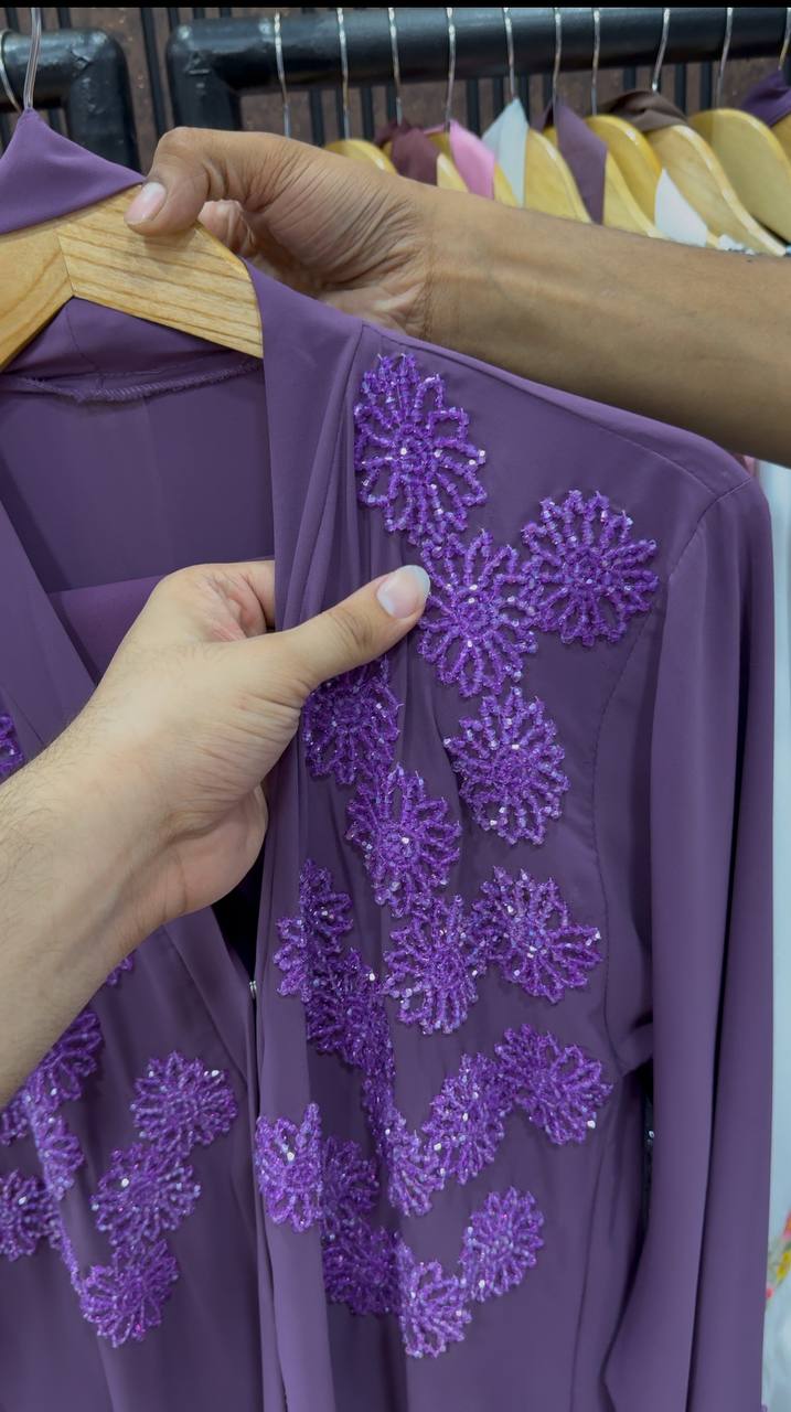 Tazeen Front Open Elegant Abaya - PURPLE