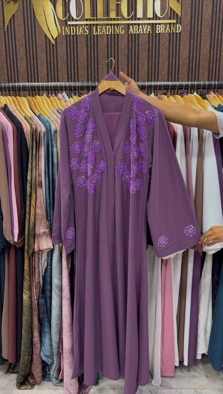 Tazeen Front Open Elegant Abaya - PURPLE