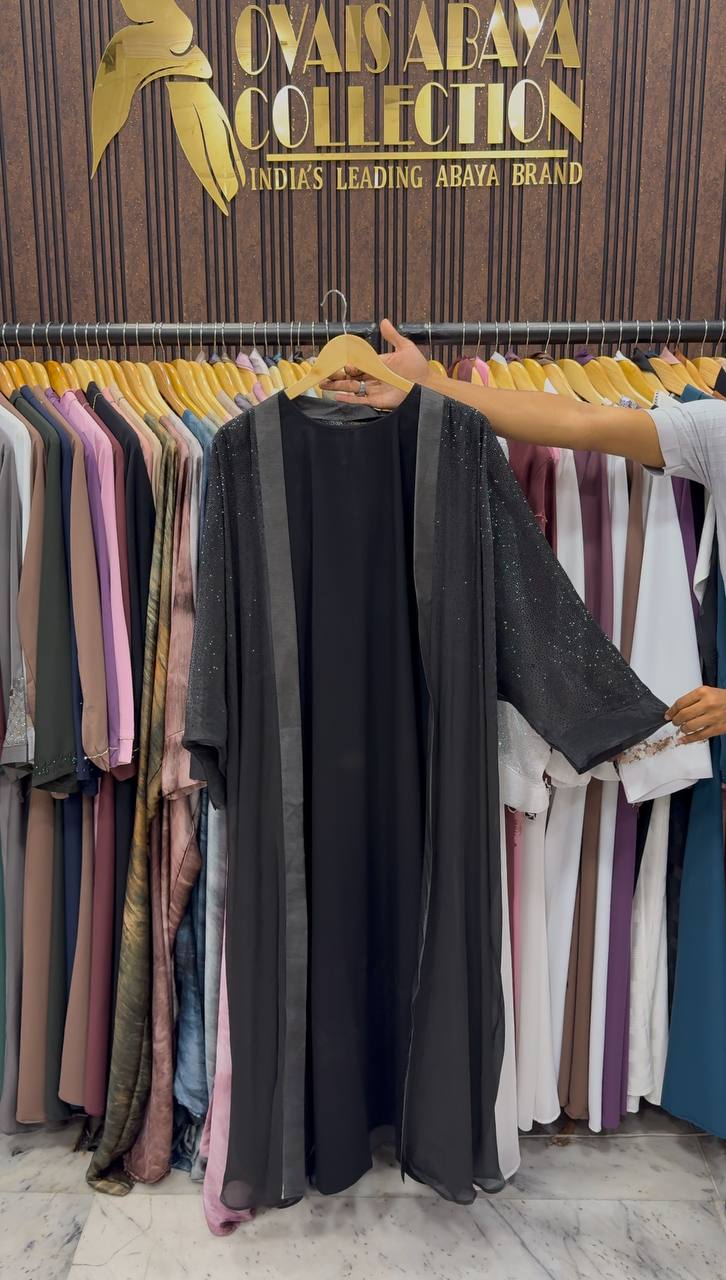 Humairah Premium Double Shrug Organza Abaya - BLACK