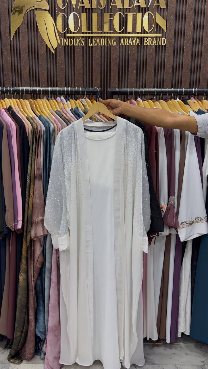 HUMAIRAH DOUBLE SHRUG ABAYA | WHITE